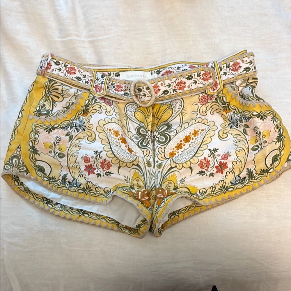 Zimmermann Women's Laurel Floral Yellow Shorts Sz 2